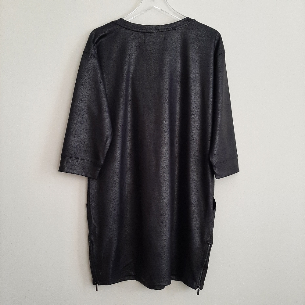 Gabrielle Union Shift Dress Black Leather Look Size Large - Picture 2 of 15